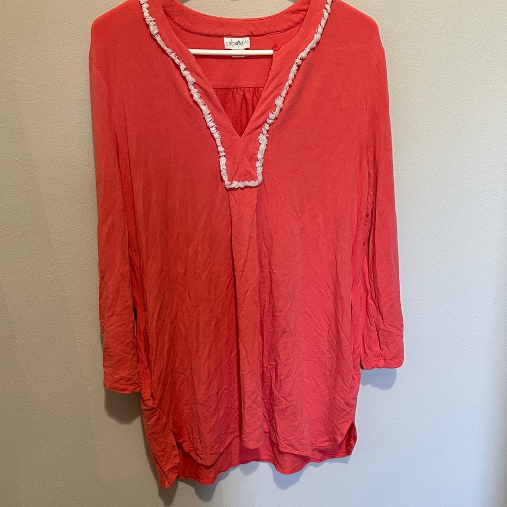 Cabana Life Coral Tunic with White Trim